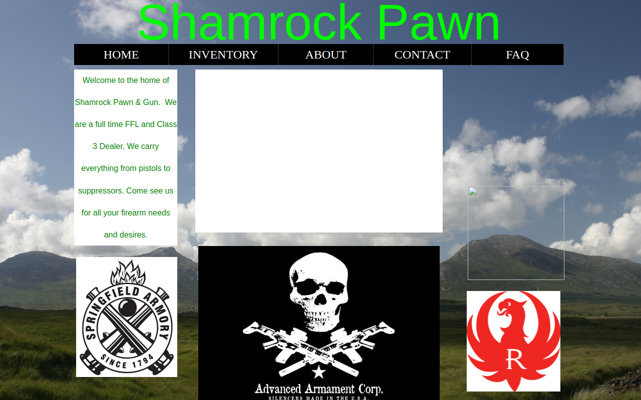 Shamrock Gun and Pawn website preview