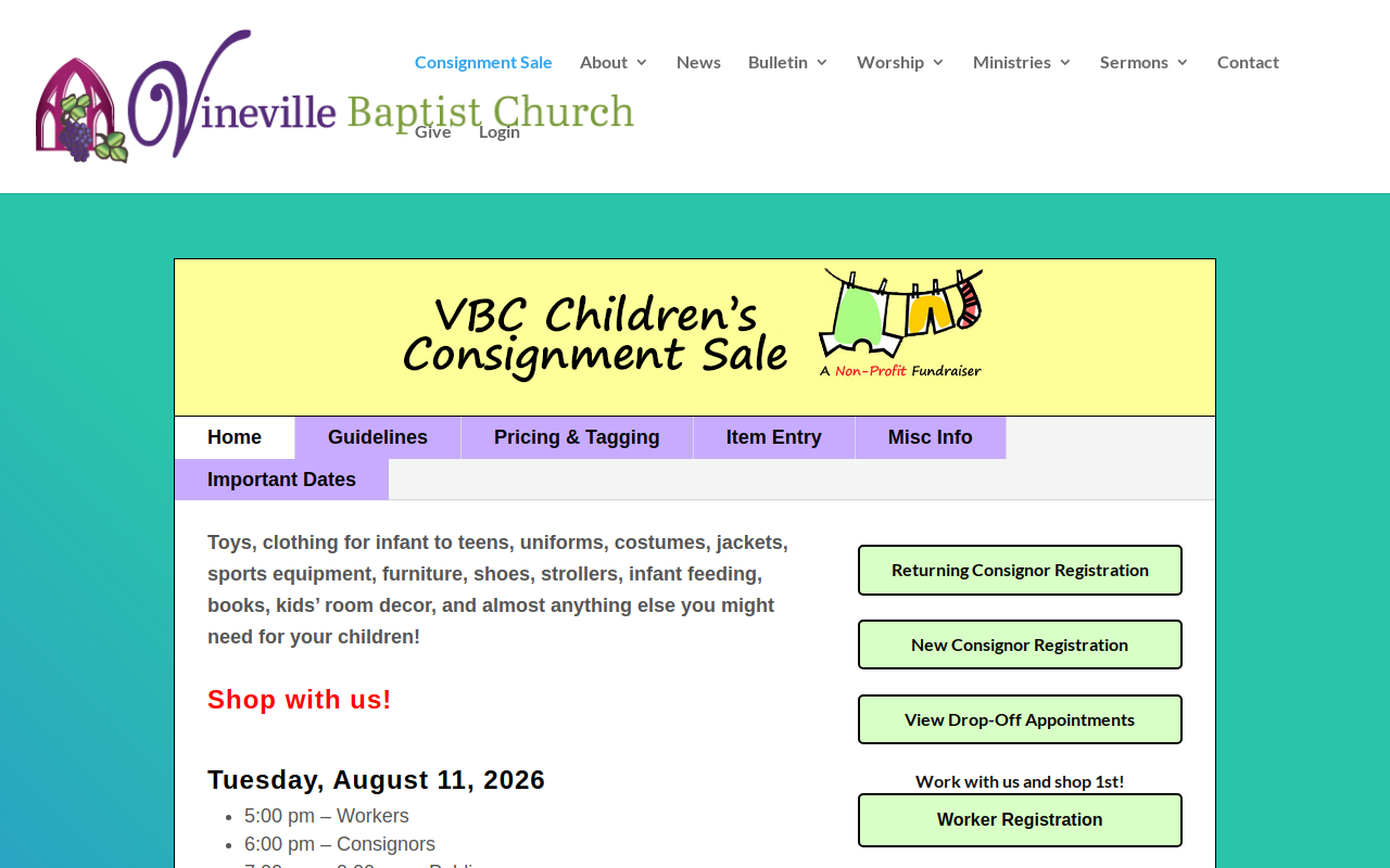 VBC Children's Consignment Sale website preview