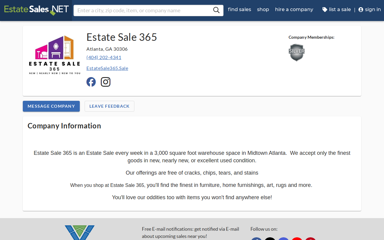Estate Sale 365 website preview