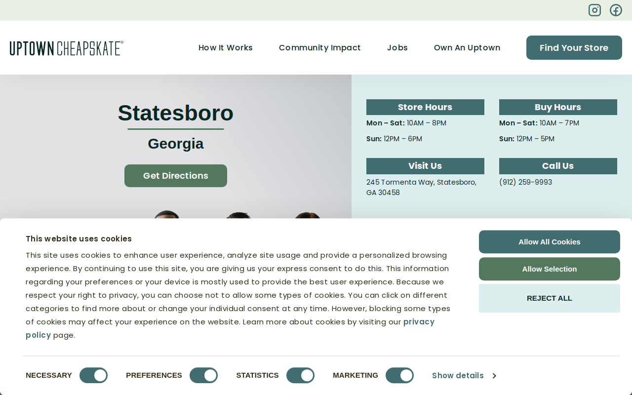Uptown Cheapskate Statesboro website preview