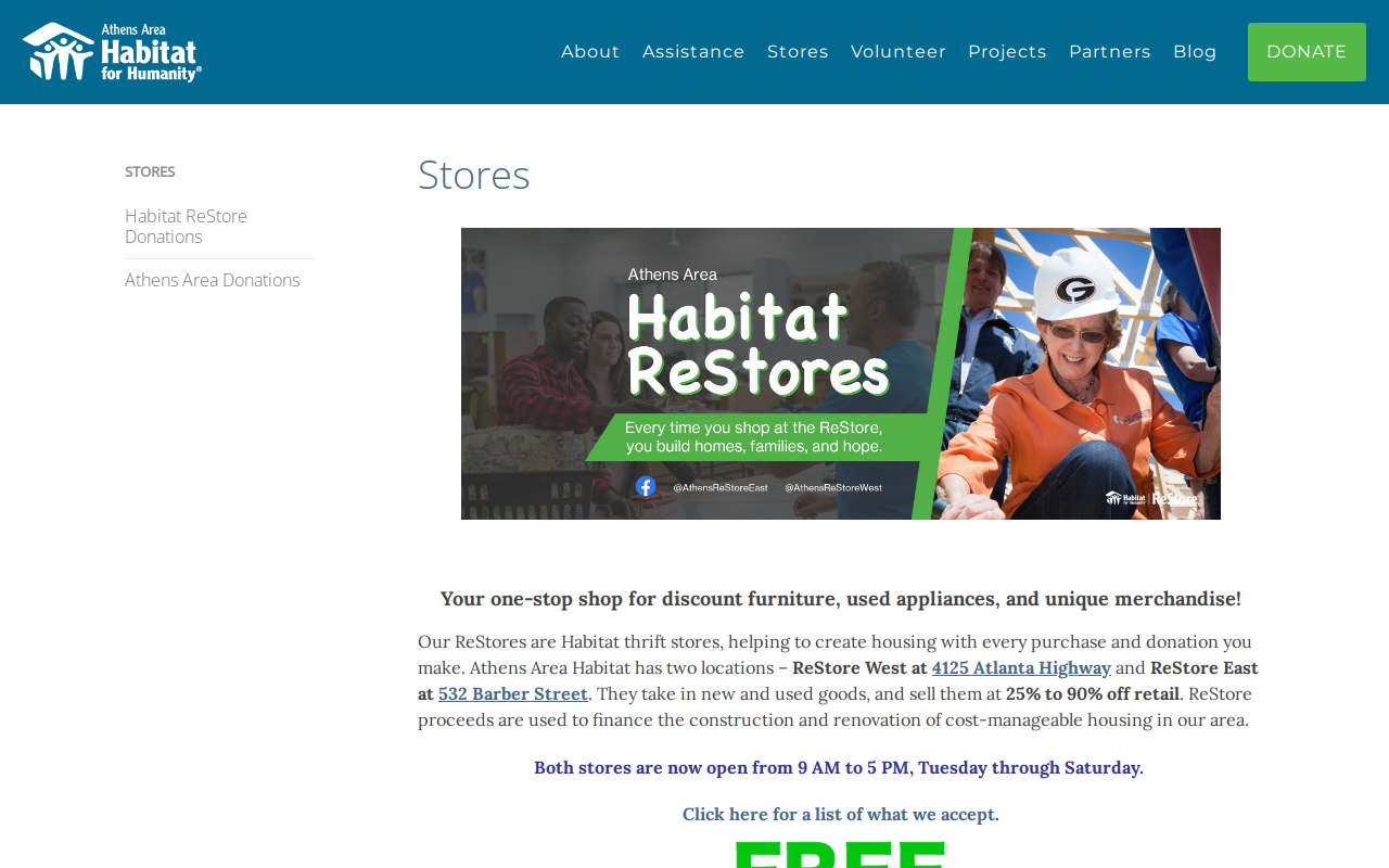 Athens Habitat ReStore East website preview