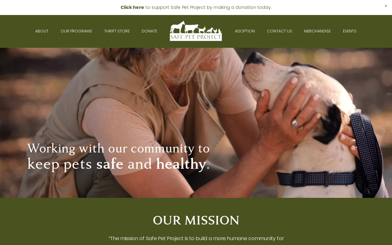 Safe Pet Project Thrift Store website preview