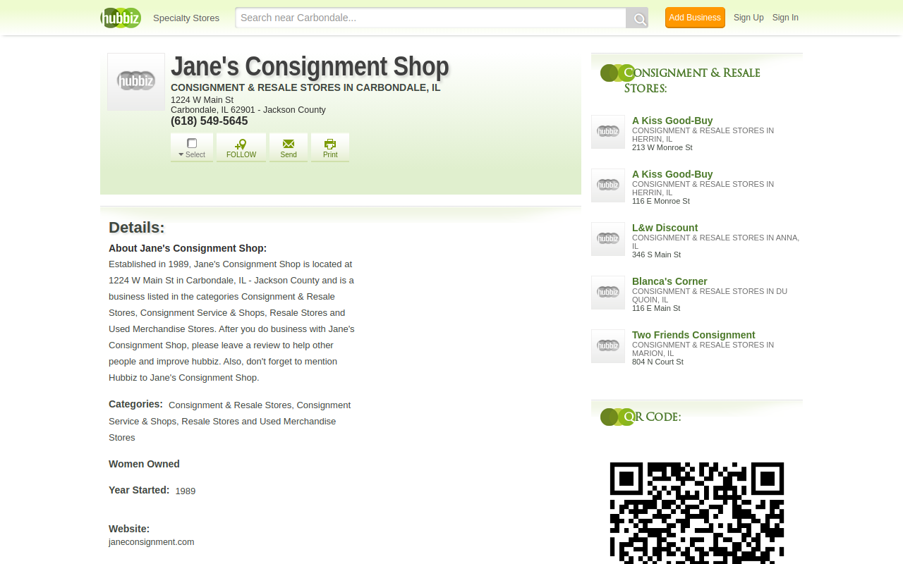 Jane's Consignment Shop website preview