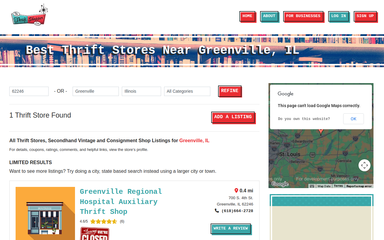 Thrift Shop-Hospital Auxiliary website preview