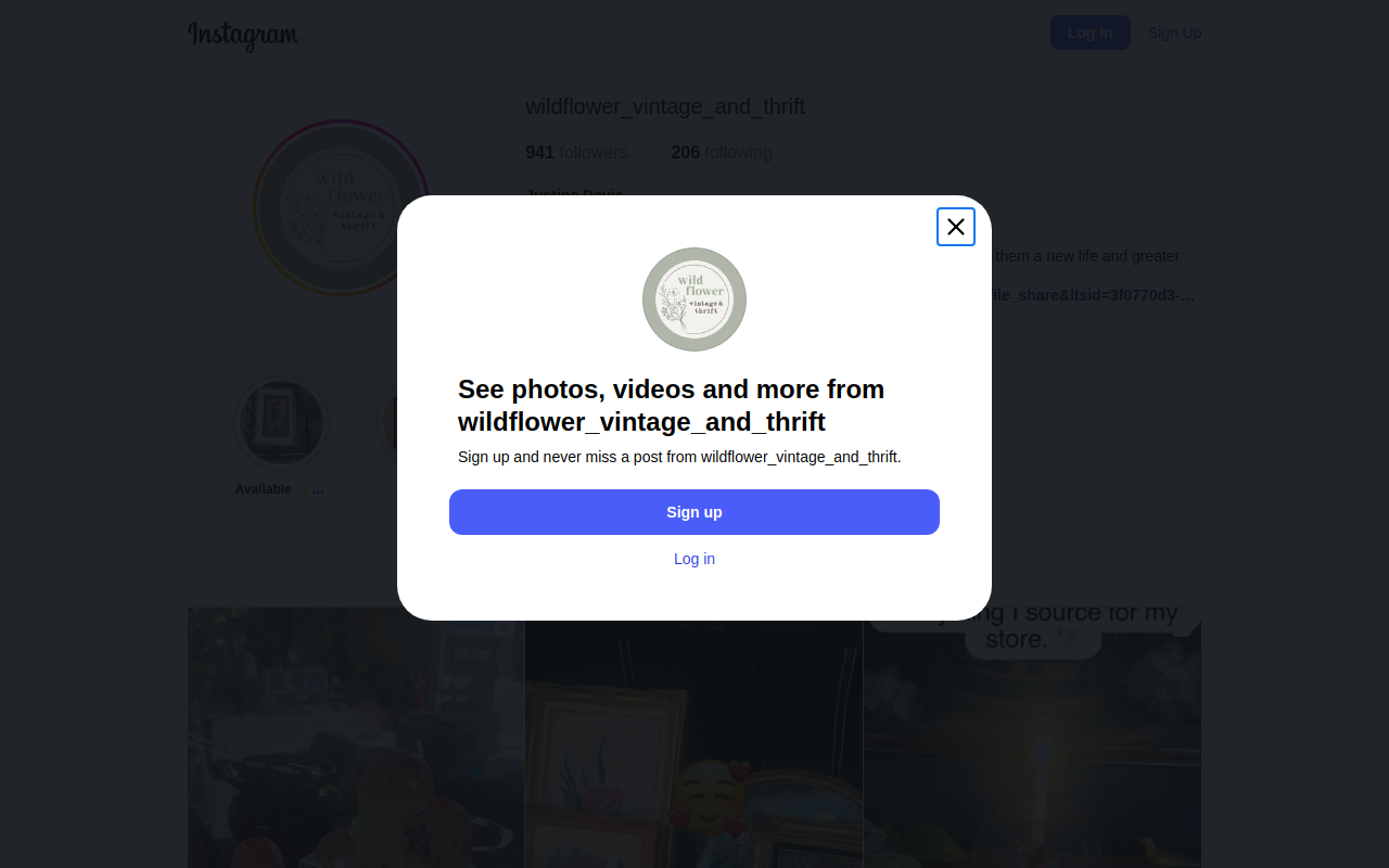 Wildflower Vintage and Thrift website preview