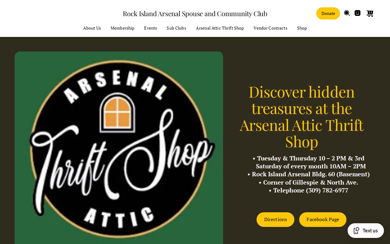 Arsenal Attic Thrift Shop website preview