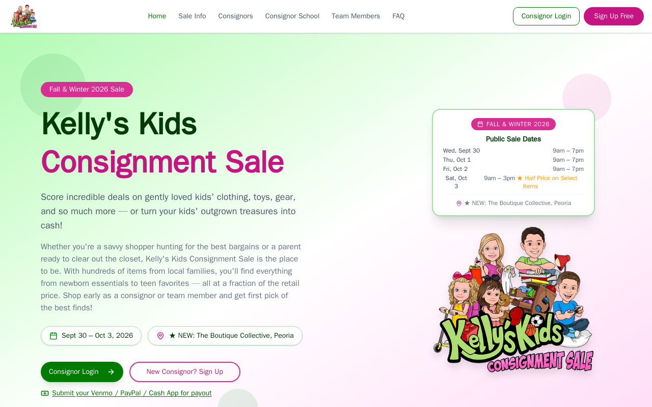 Kelly’s Kids Consignment Sale website preview
