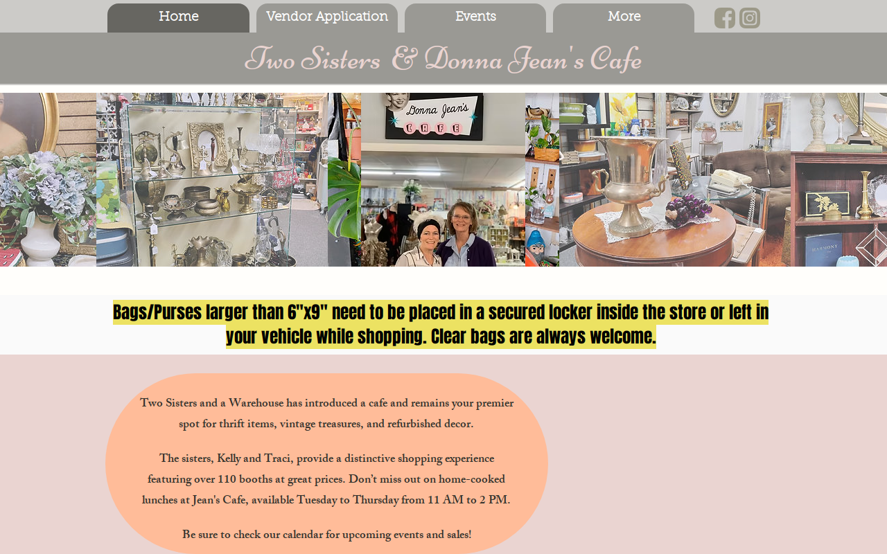 Two Sisters and a Warehouse website preview