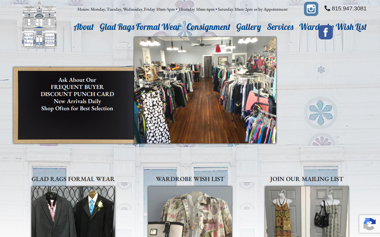 Glad Rags Resale Boutique website preview