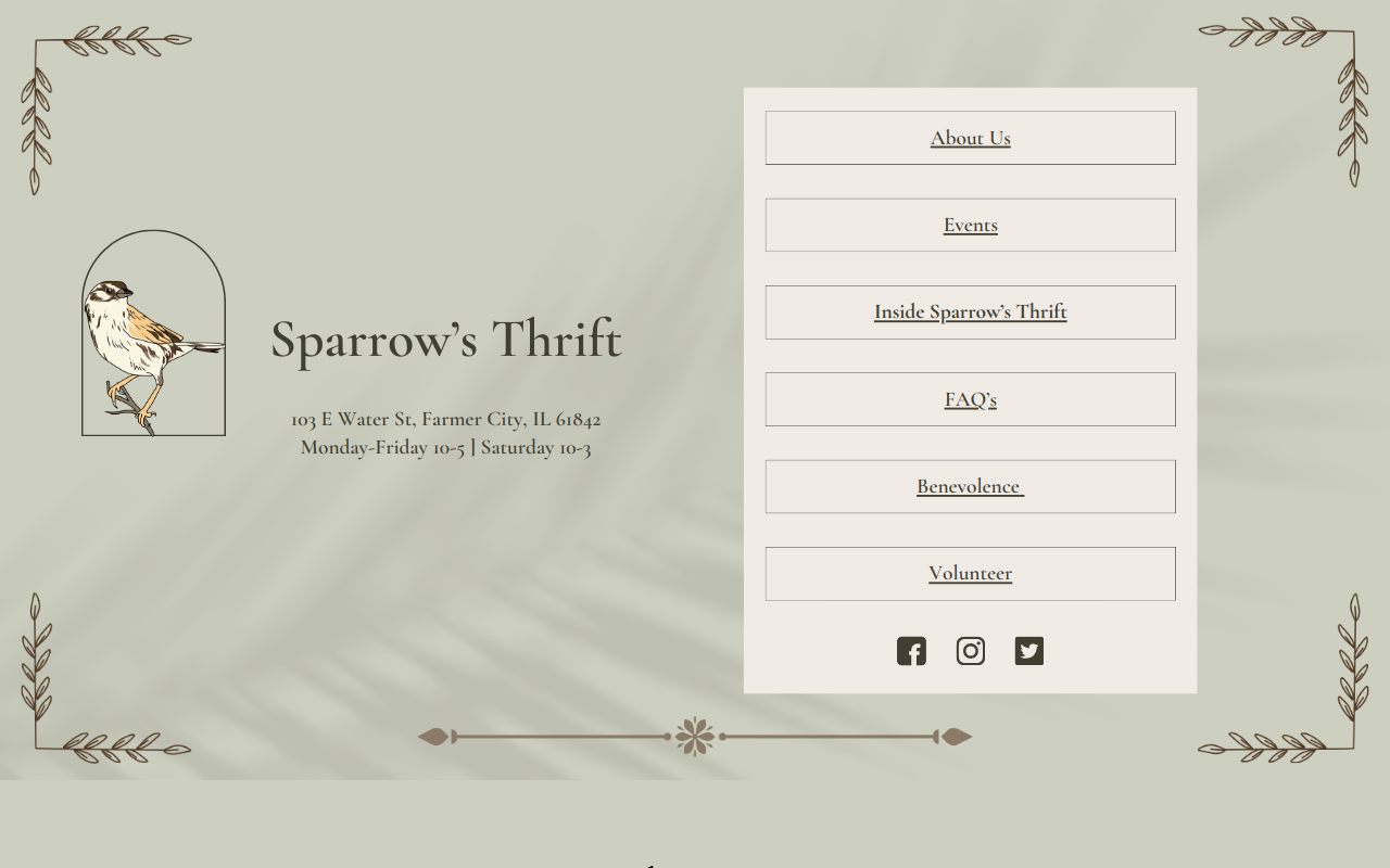 Sparrow’s Thrift website preview