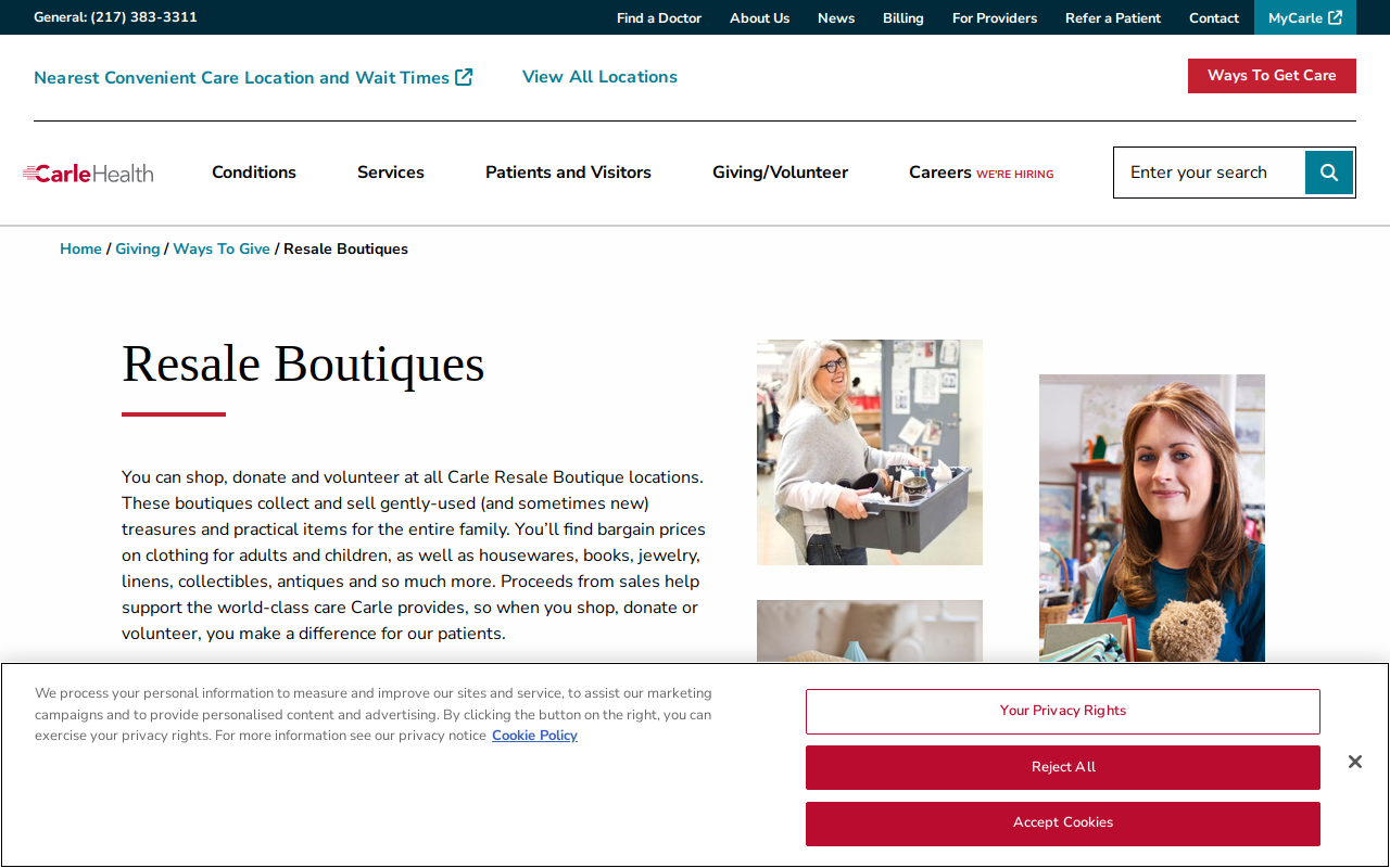 Carle Auxiliary and Volunteer Services website preview