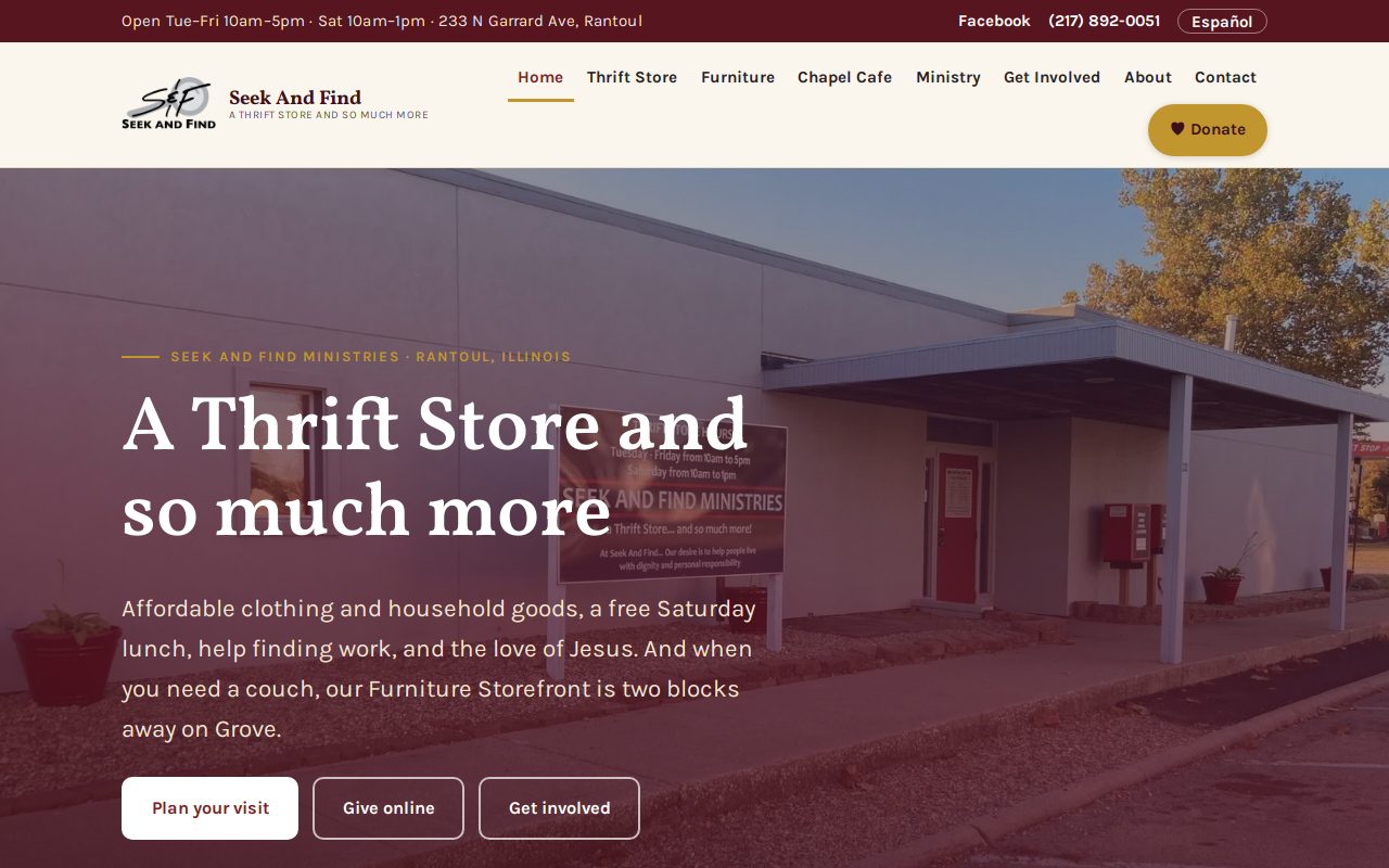 Seek And Find Ministries website preview