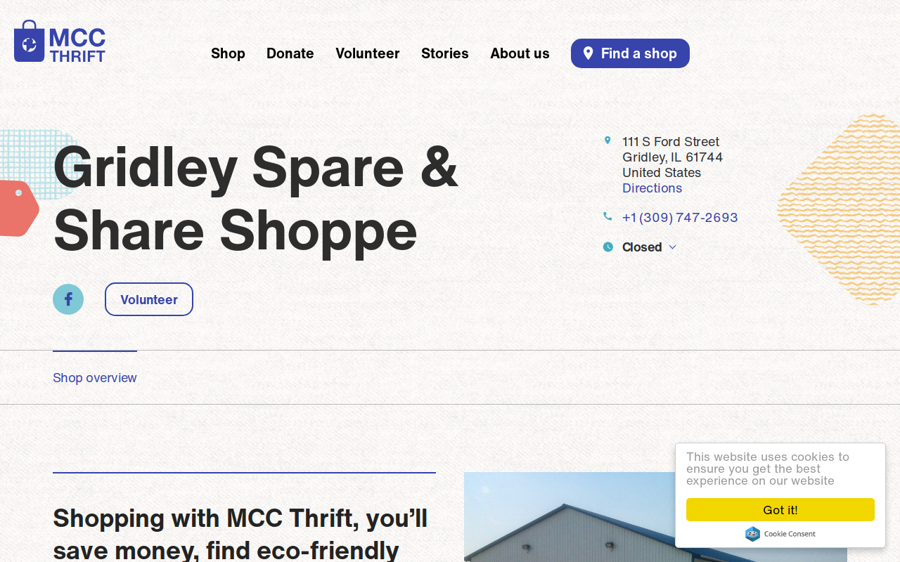 Gridley Spare and Share Shoppe website preview
