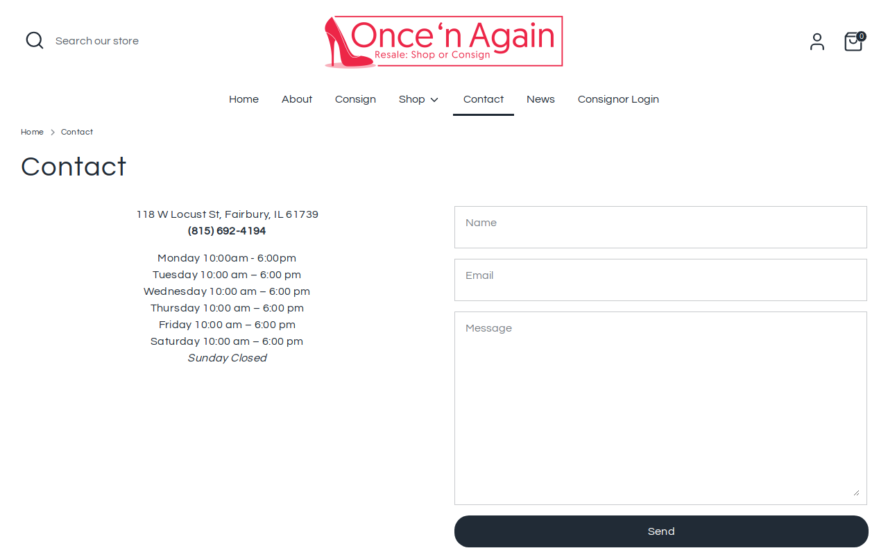 Once 'n Again in Fairbury, IL website preview