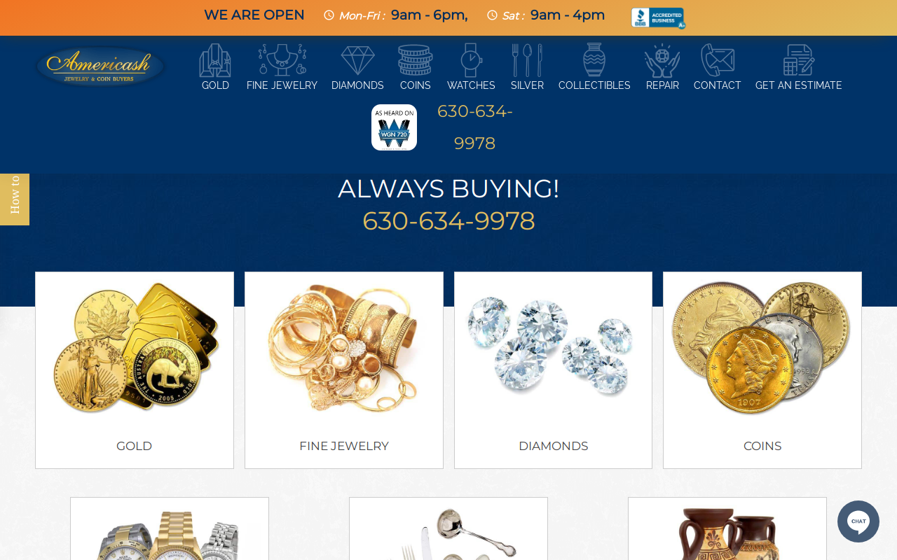 Americash Jewelry and Coin Buyers website preview
