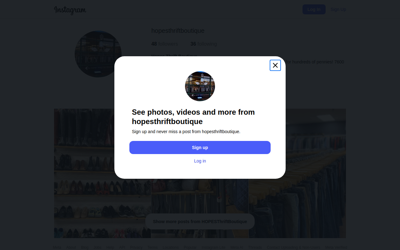 Hope's Thrift Boutique website preview