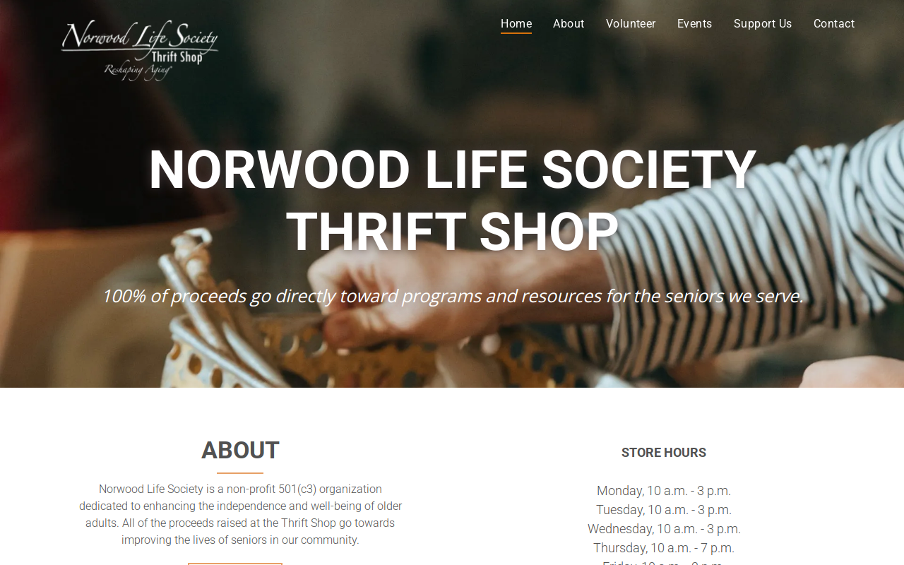 Norwood Life Society Thrift Shop website preview