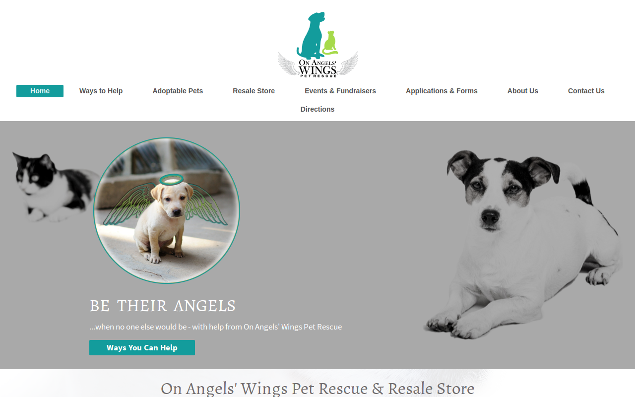 On Angels' Wings - Pet Rescue & Resale Store website preview