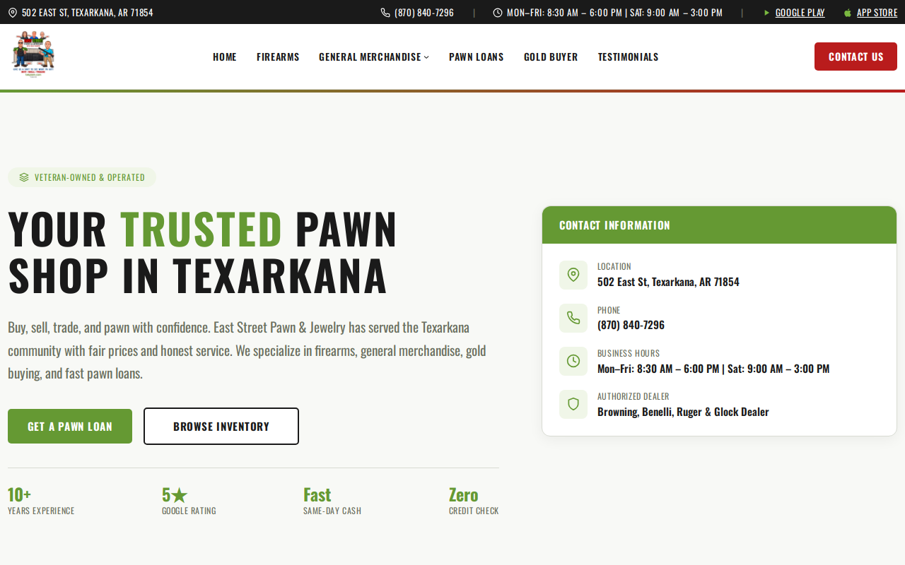 East Street Pawn & Jewelry website preview