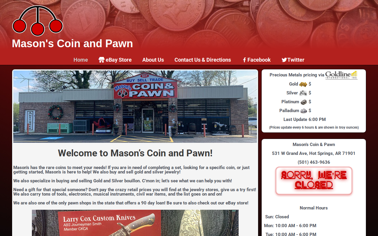 Mason's Coin & Pawn website preview