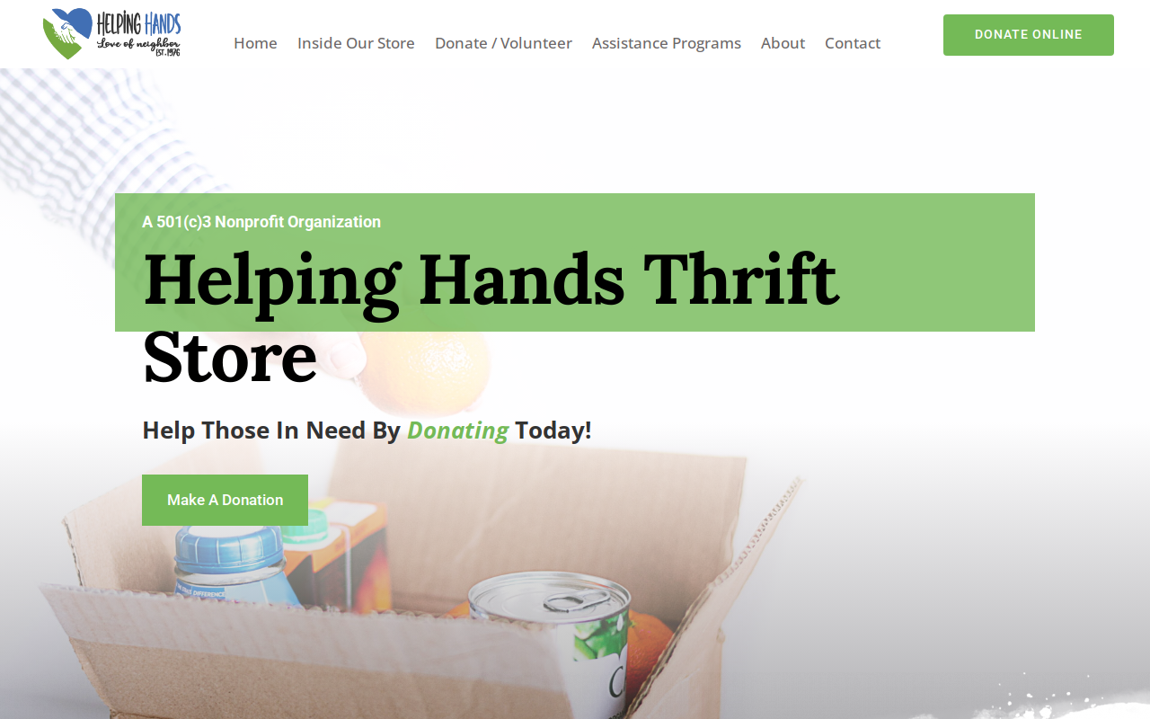 Helping Hands Inc. Thrift Store website preview