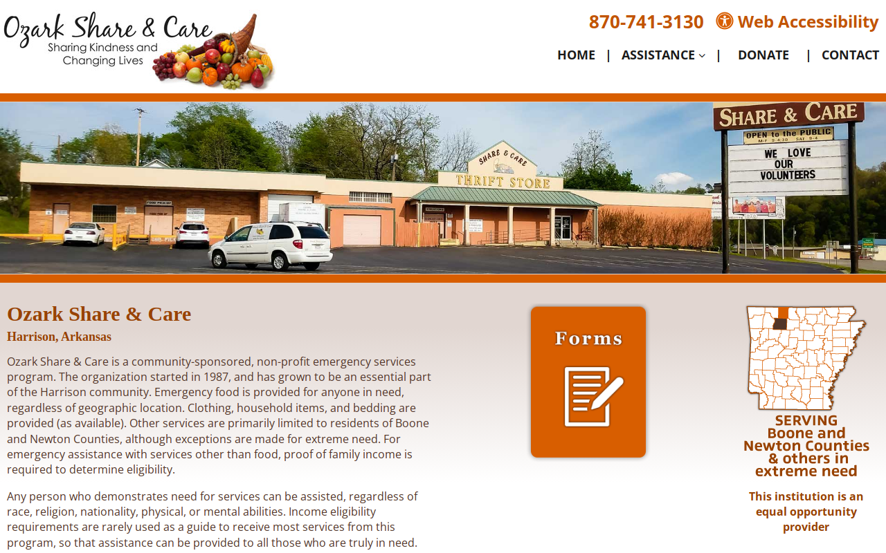 Ozark Share and Care website preview