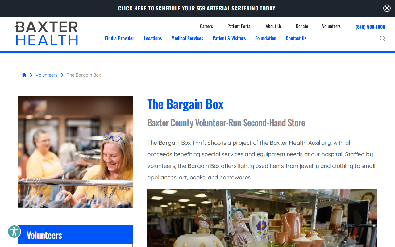 Baxter Health Mountain Home Bargain Box website preview
