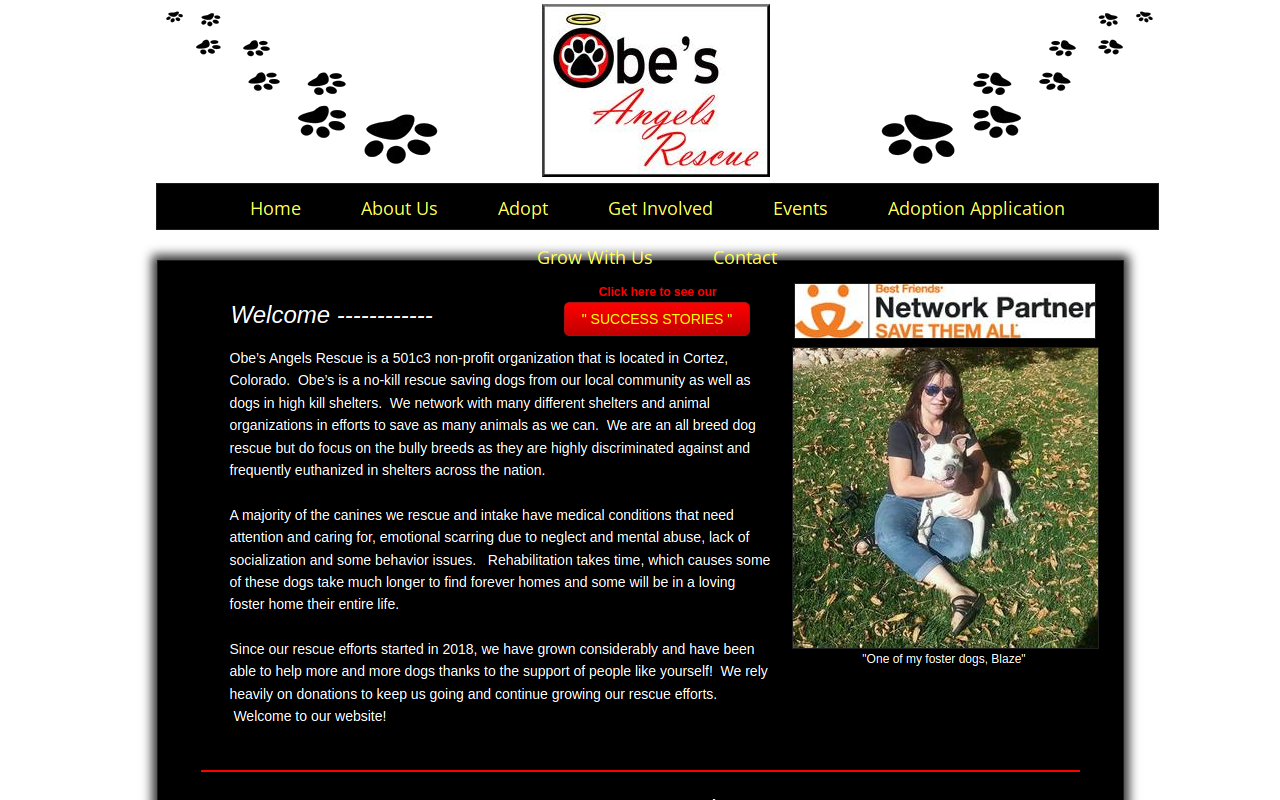 Obe's Angels Rescue website preview