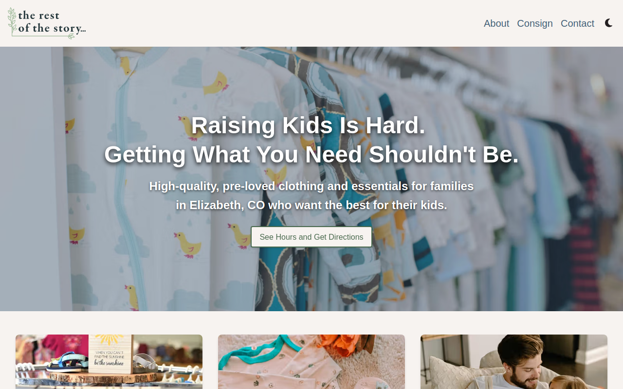 The Rest of the Story Kids & Maternity Consignment website preview