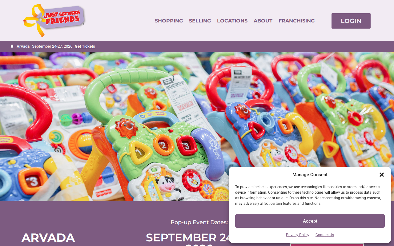 Just Between Friends Arvada, Colorado website preview