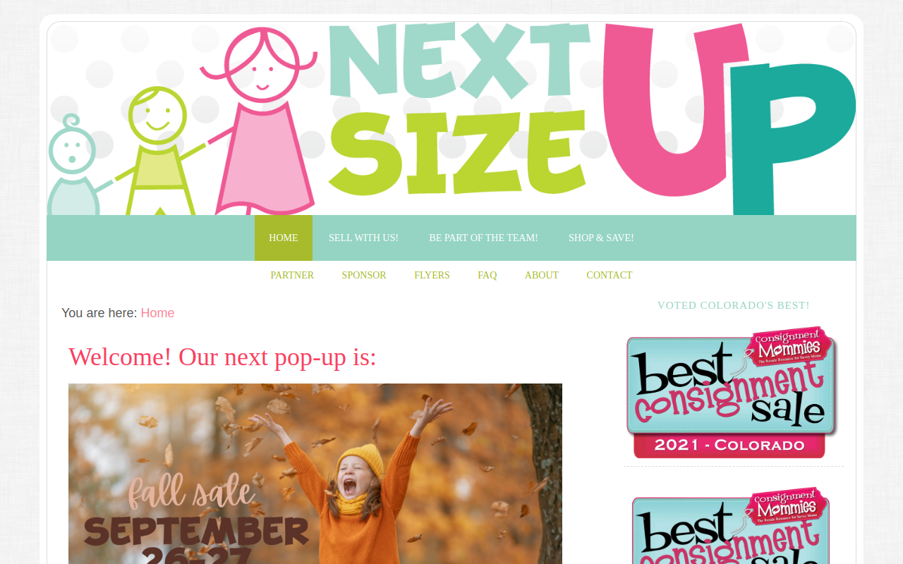 Next Size Up Kids Consignment Sale website preview
