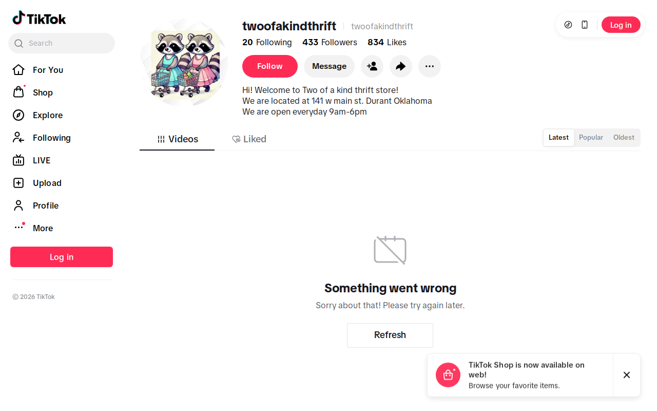 Two Of A Kind Thrift website preview