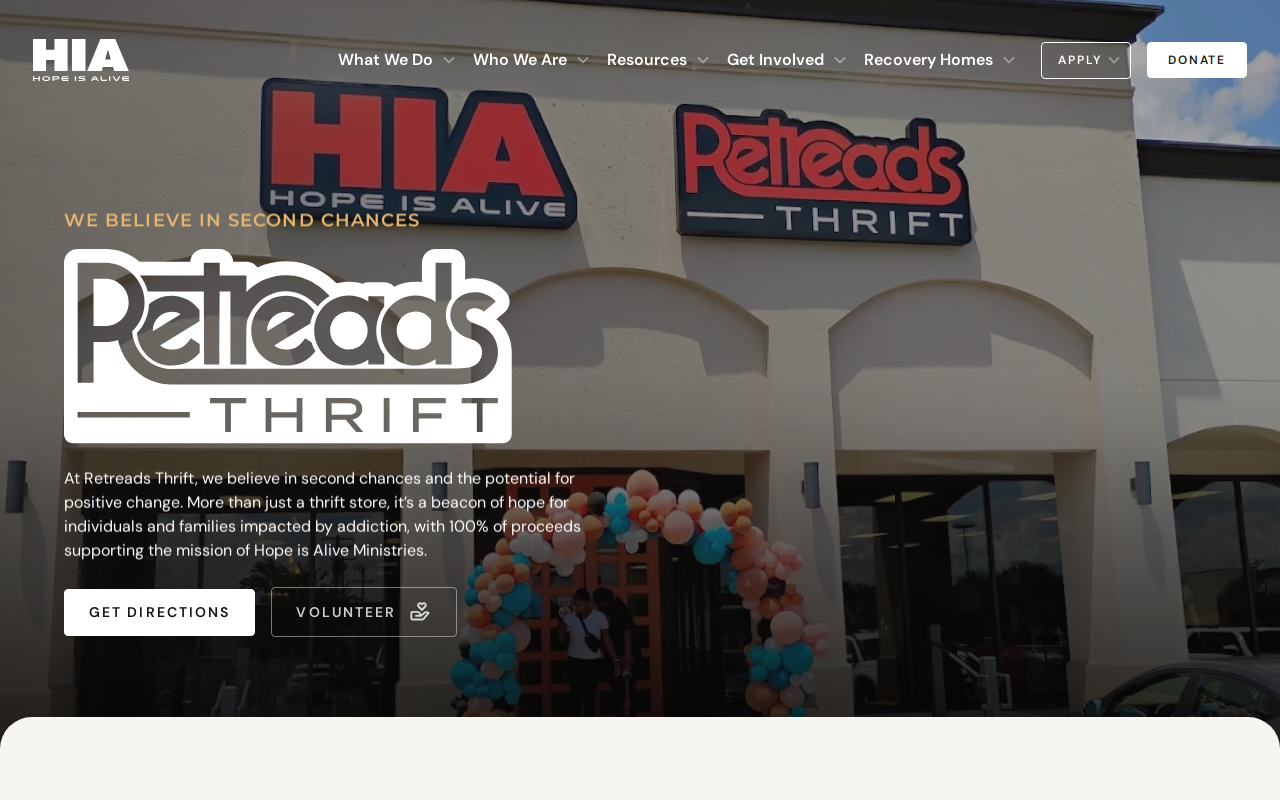 Retreads Thrift website preview