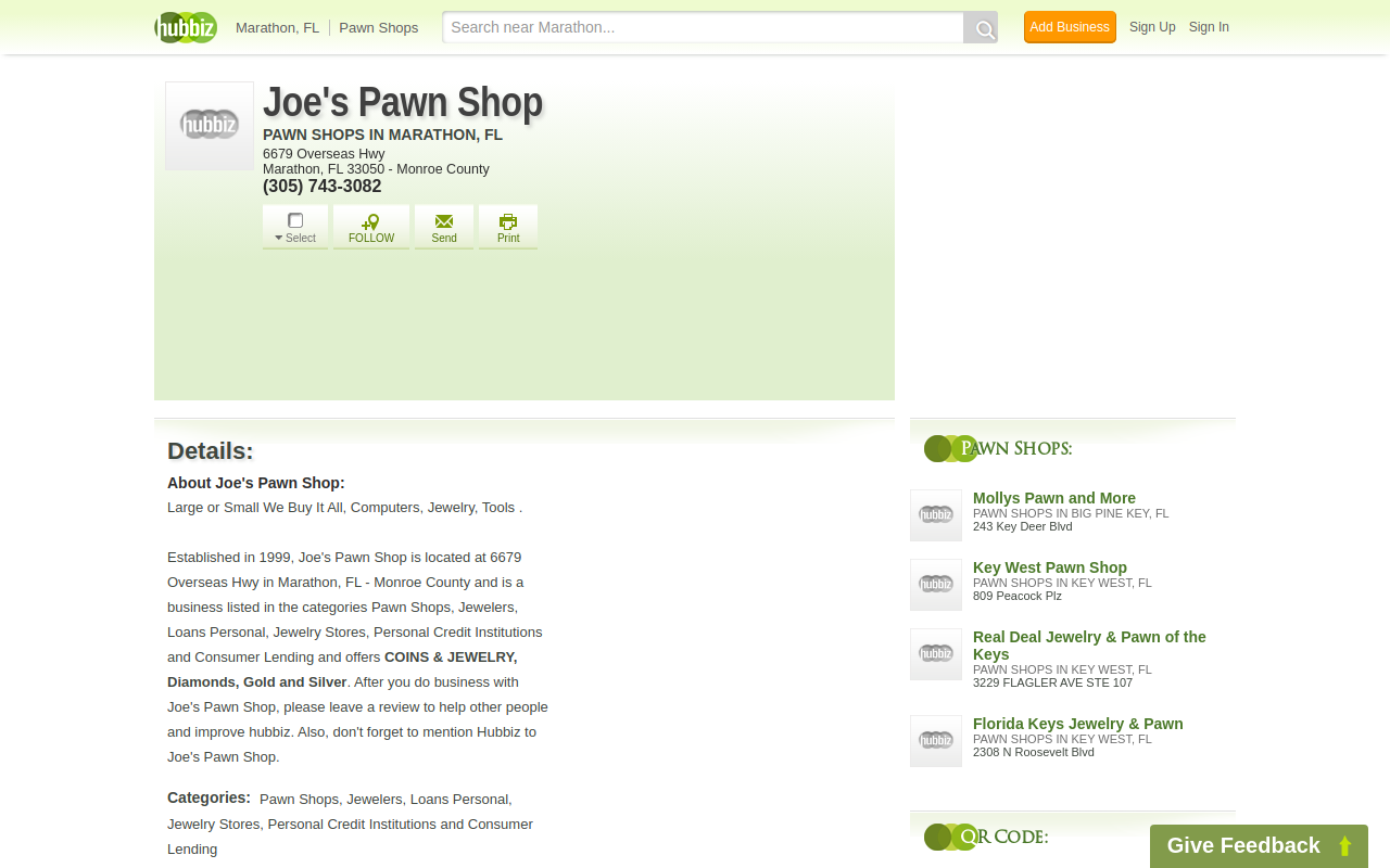 Joe's Pawn Shop website preview