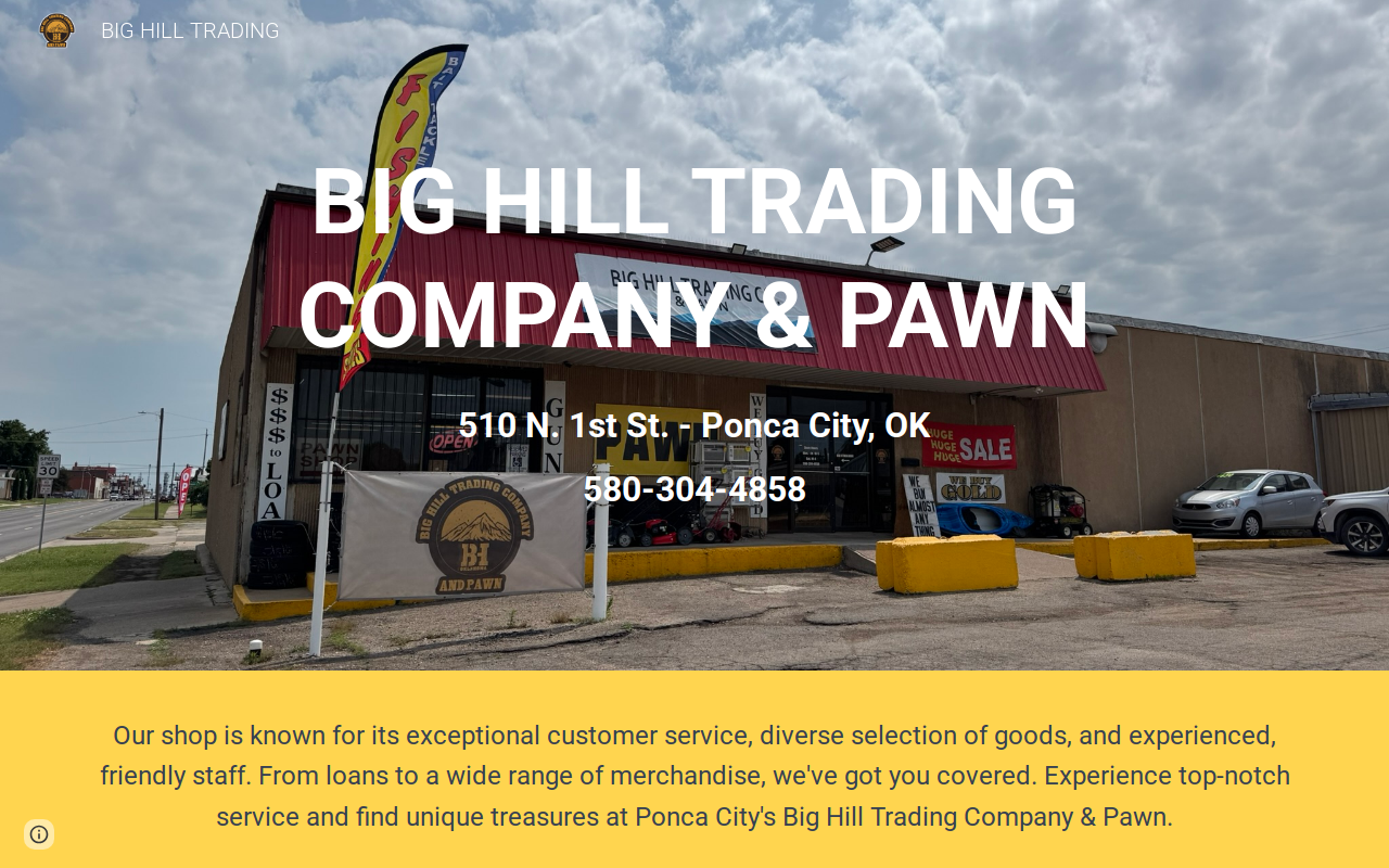 Big Hill Trading Company and Pawn website preview