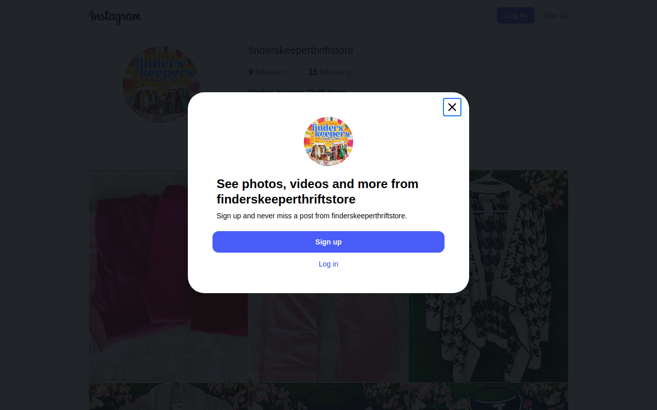 Finders Keepers Thrift Store website preview