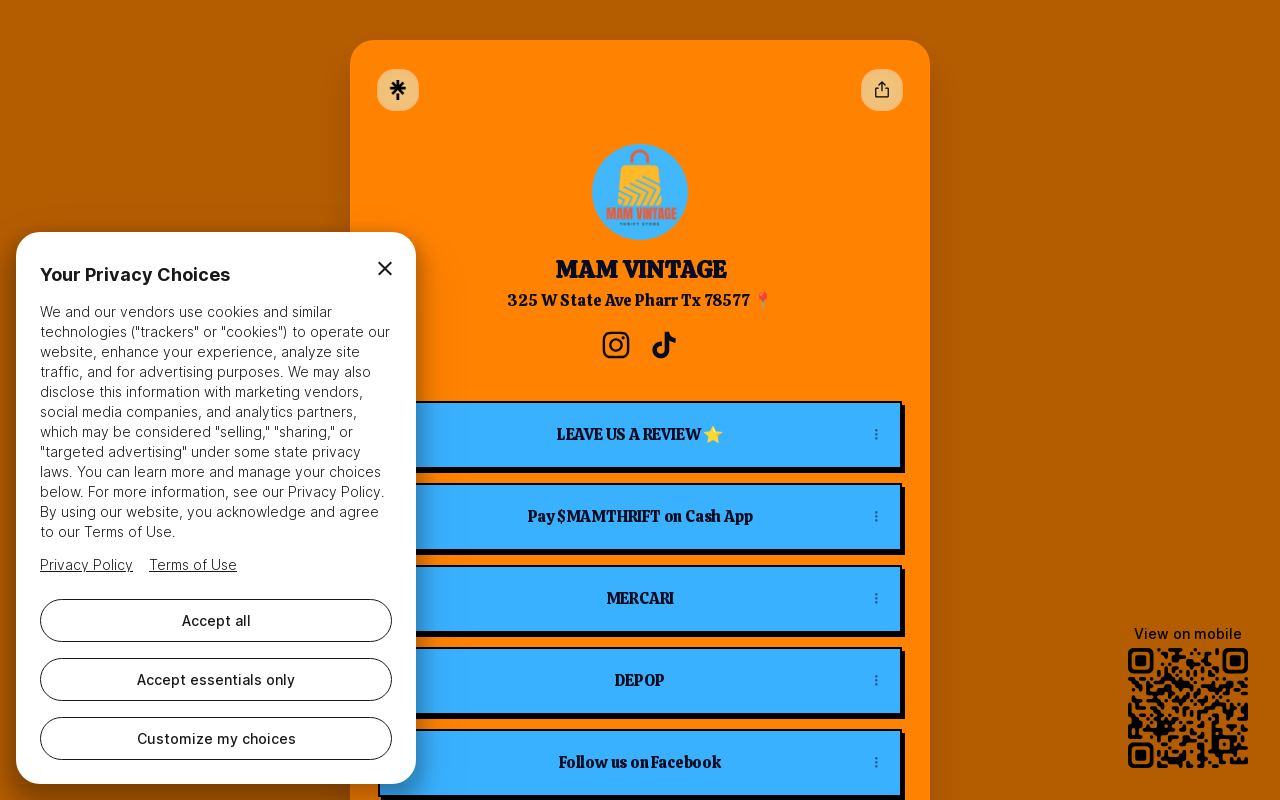 Mam Vintage Thrift Store website preview