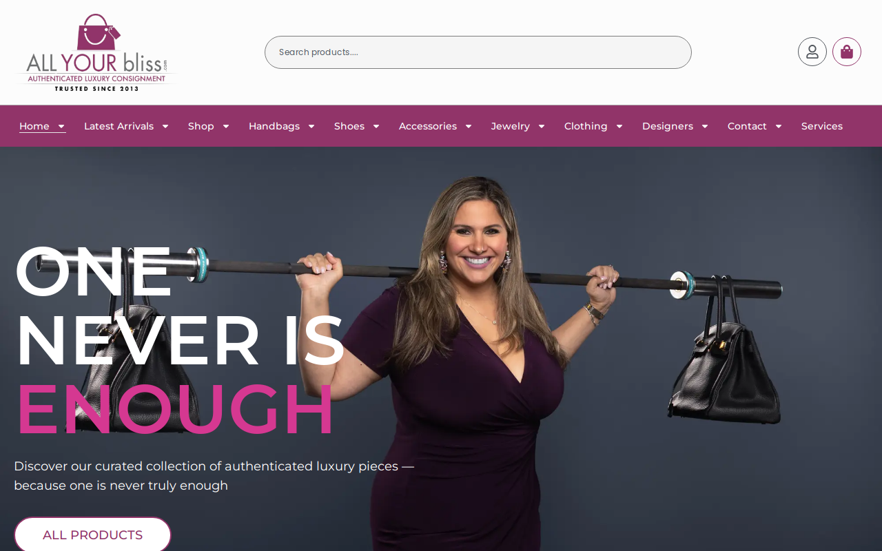 All Your Bliss - Luxury Consignment website preview