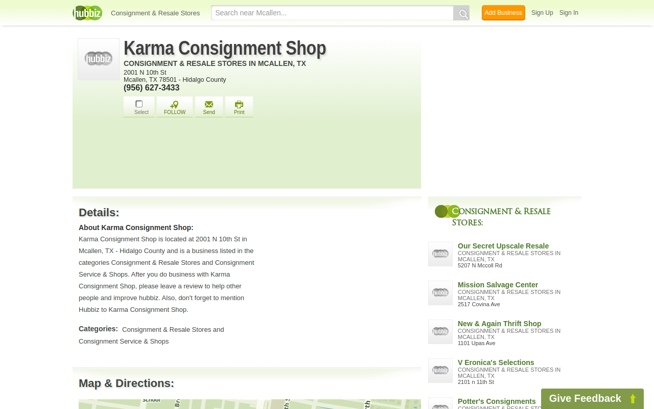 Karma Consignment Shop website preview