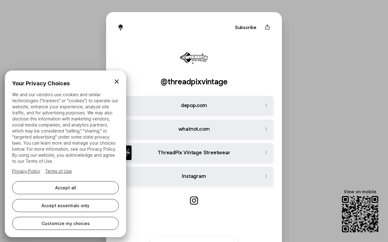 ThreadPix Vintage Streetwear website preview