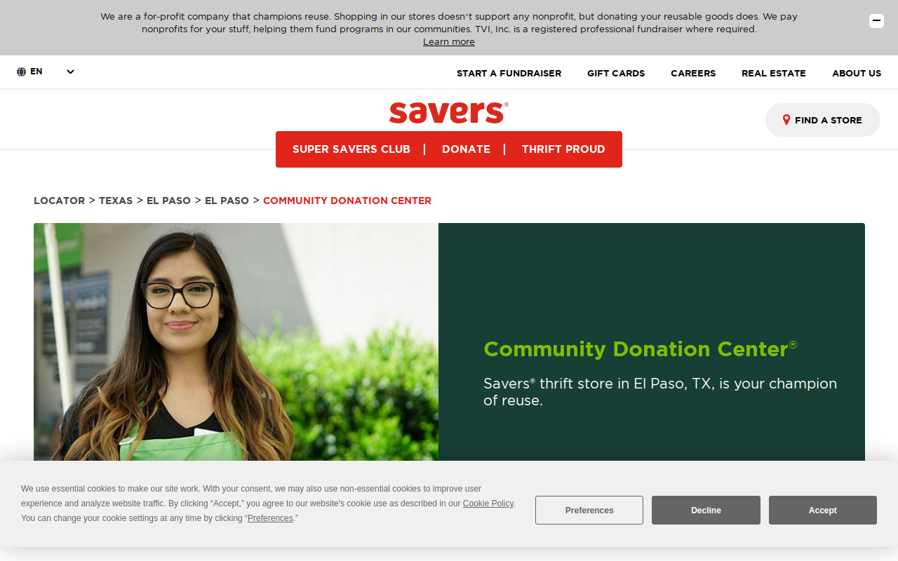 Savers Community Donation Center website preview