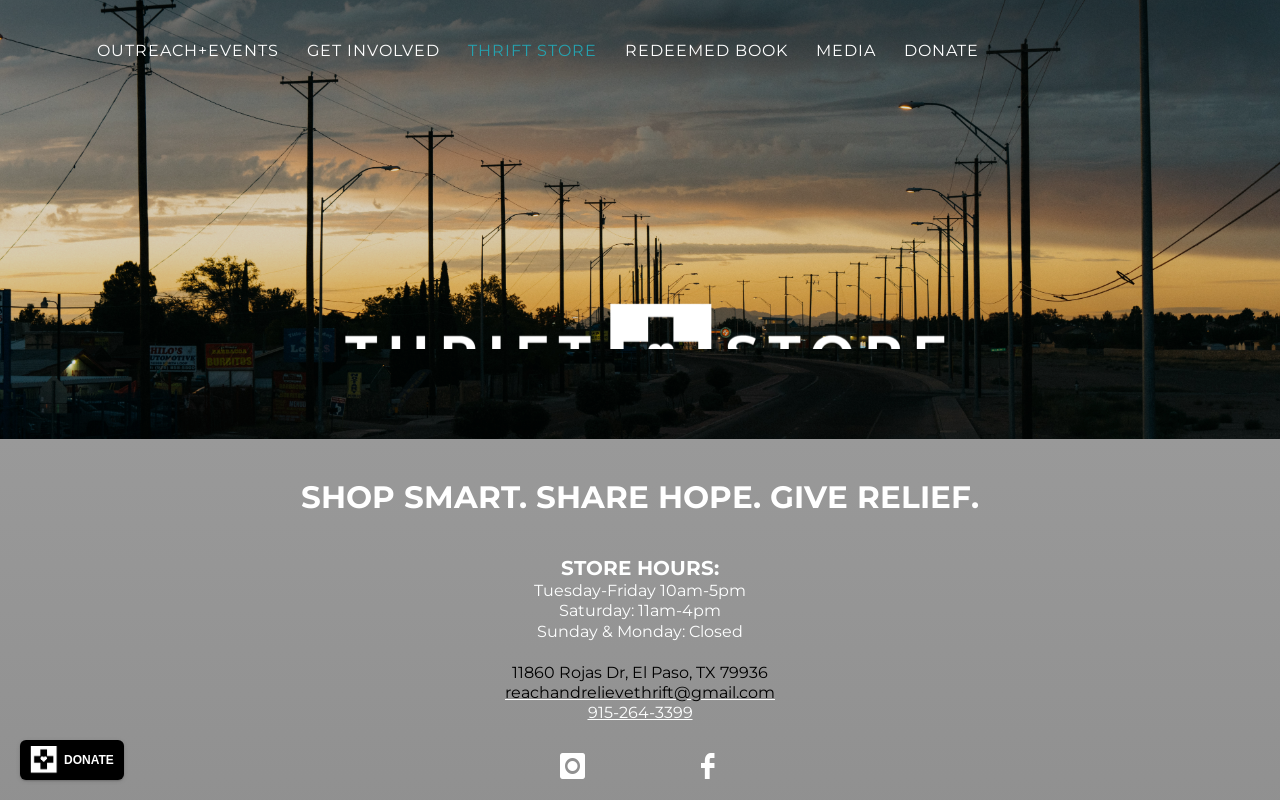 Reach & Relieve Thrift Store website preview