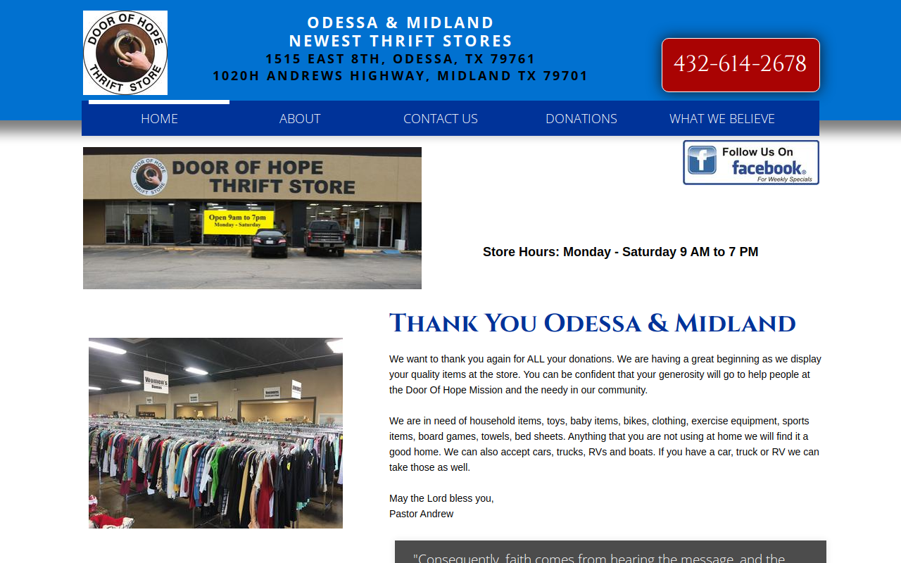 Door of Hope Thrift Store website preview