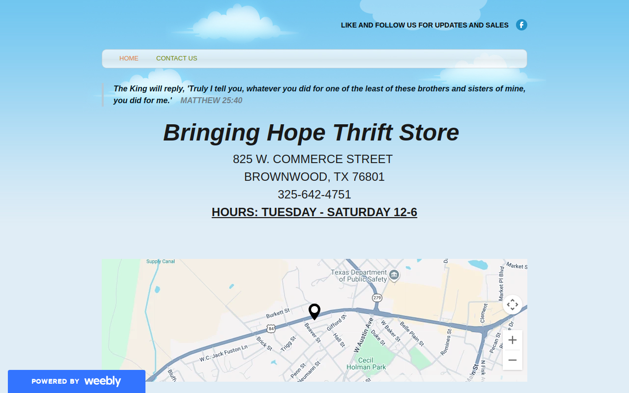 Bringing Hope Thrift Store website preview