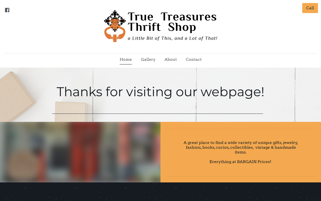 True Treasures Thrift Shop website preview