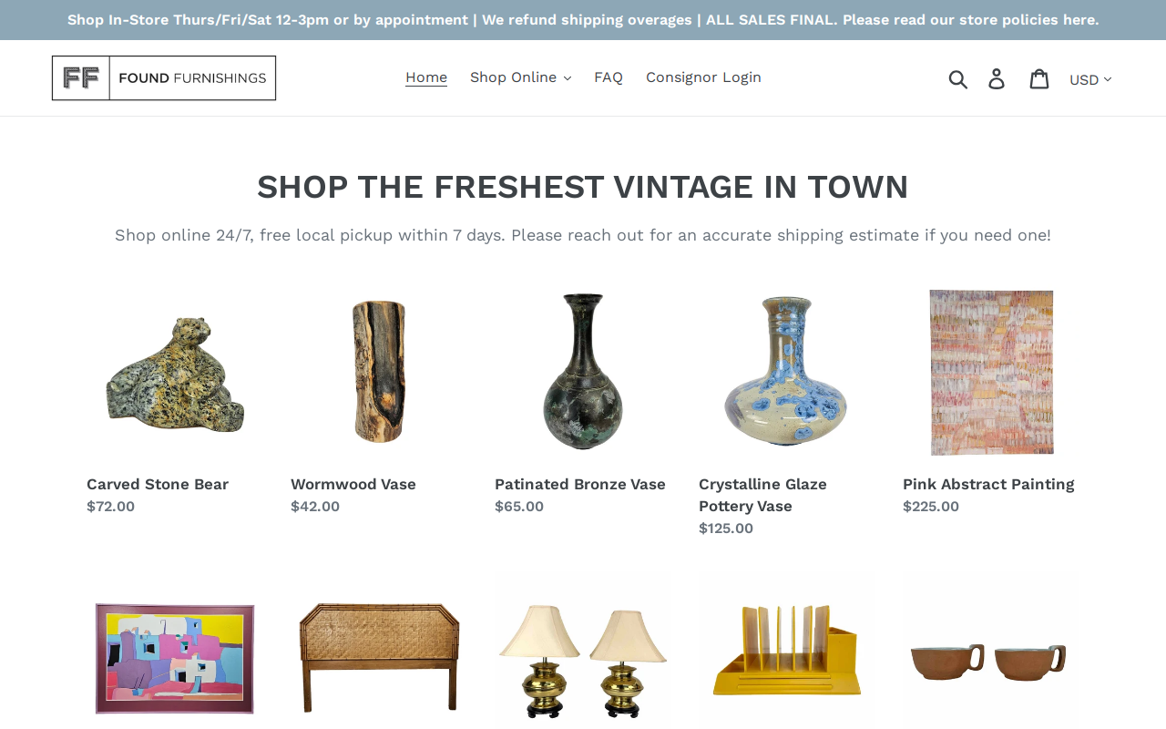 Found Furnishings website preview