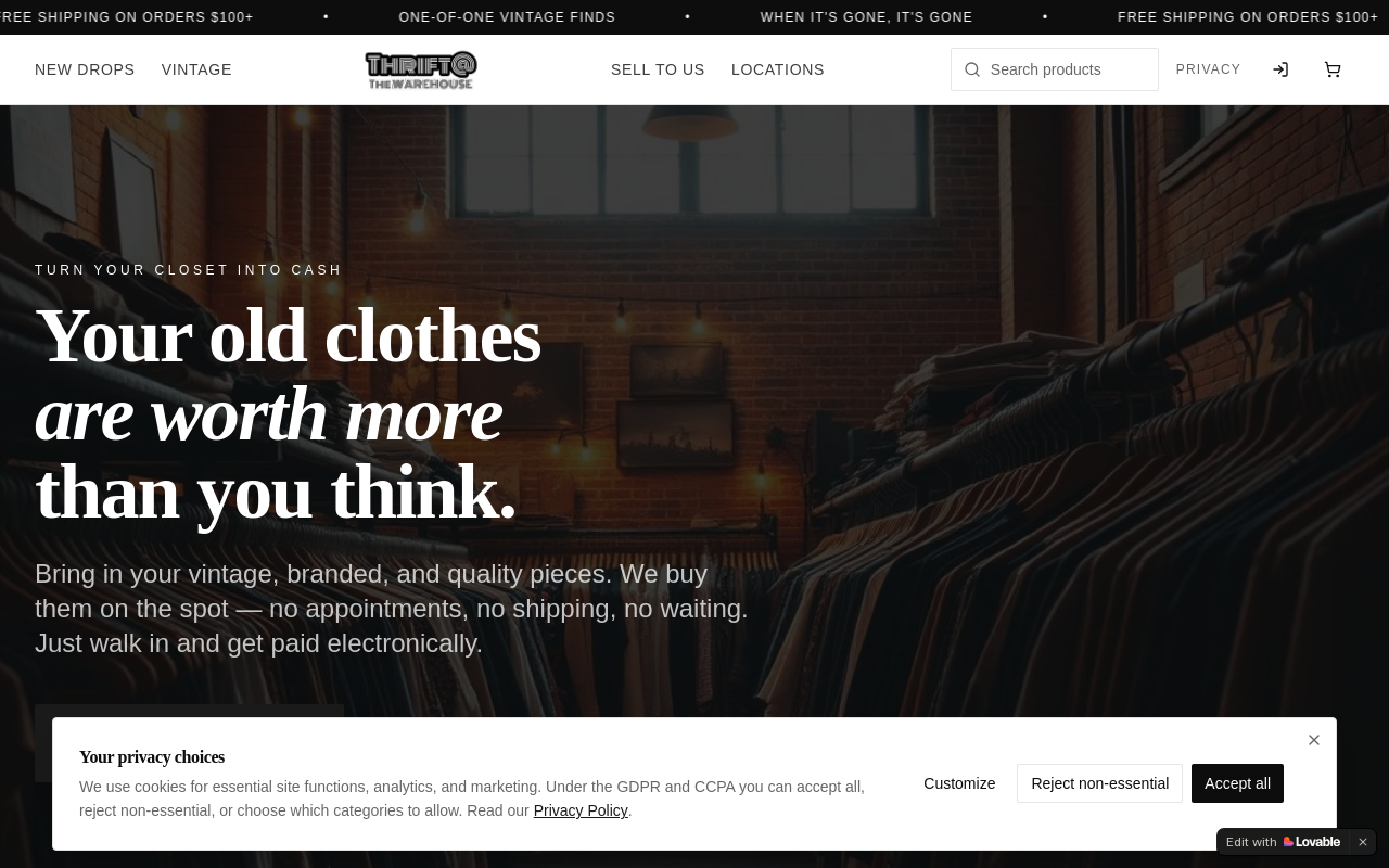Thrift @ The Warehouse - Pearl District website preview