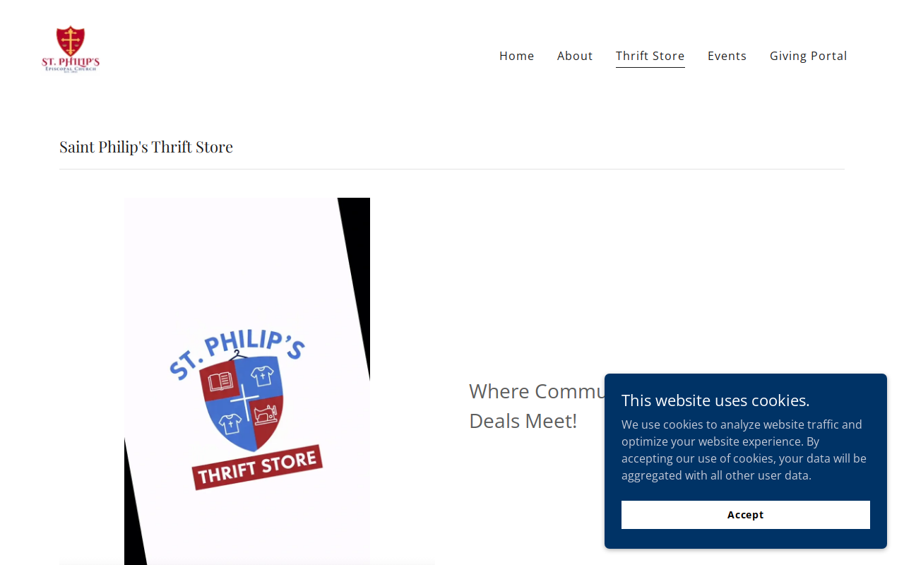 St Philip's Thrift Store website preview