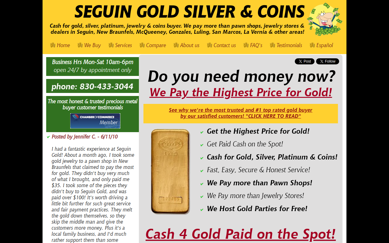 Seguin Gold, Silver and Coins website preview