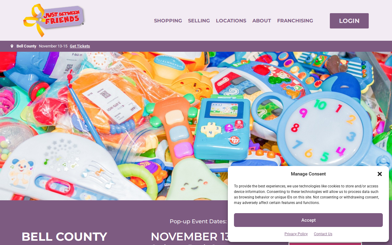 Just Between Friends Bell County website preview